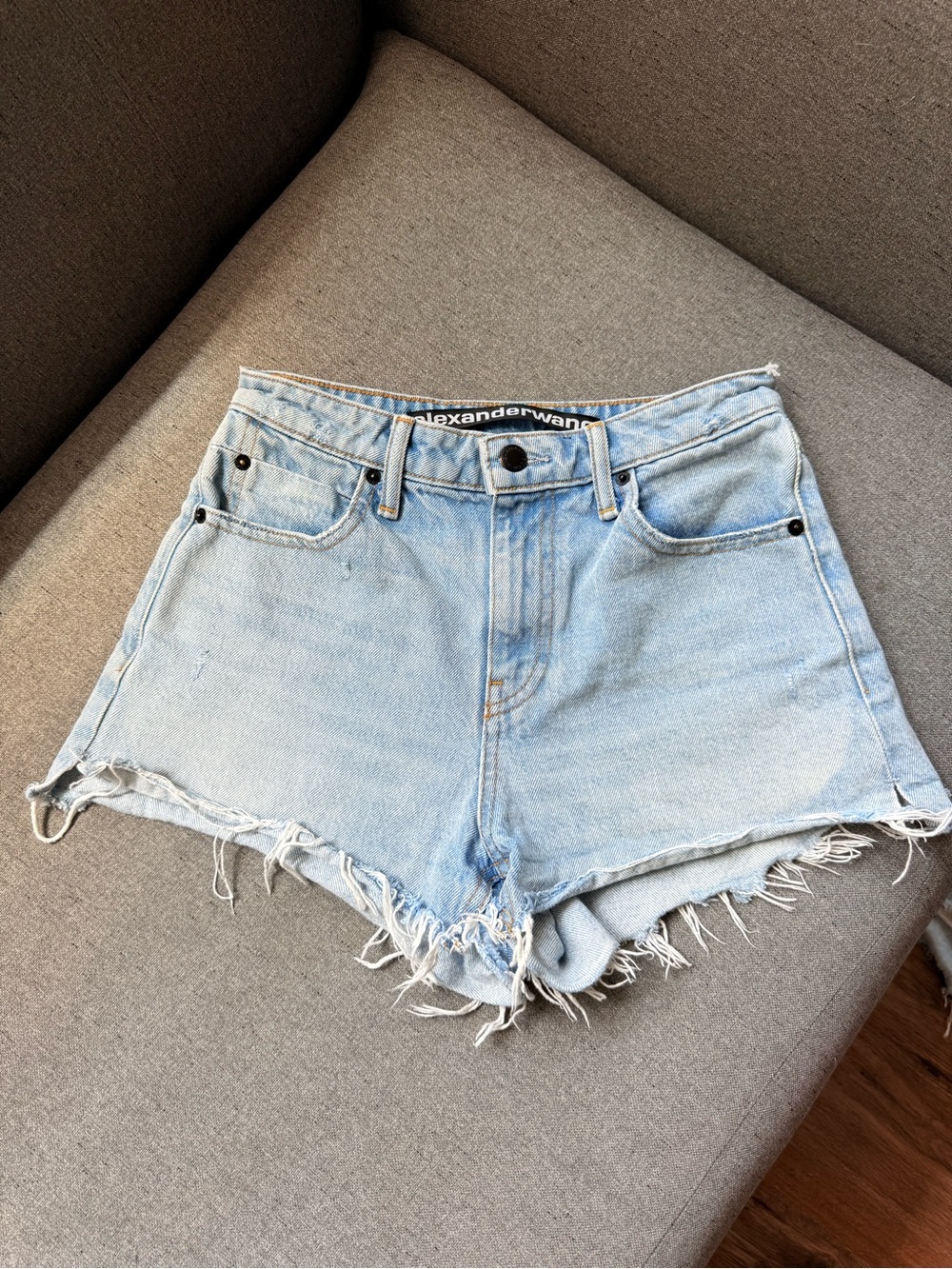 Alexander Wang Bite Denim Shorts Women’s Size 24 Light Wash High Rise Raw Hem